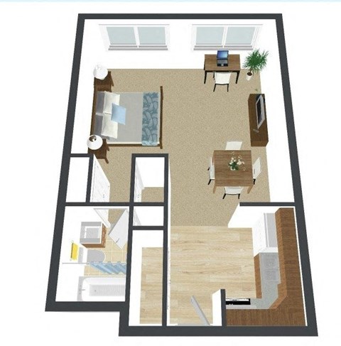 Floor plan for studio, 1 bath, 550 sqft